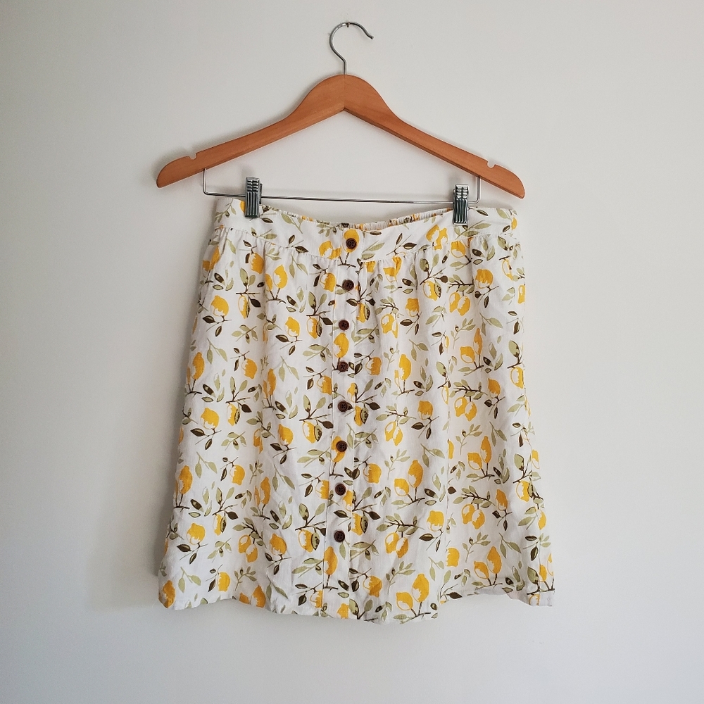JACKSON ROWE | Button Front Lemon Linen Blend Mini Skirt (M)